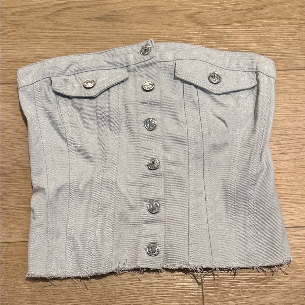 Zara Silver Buttoned Strapless Top